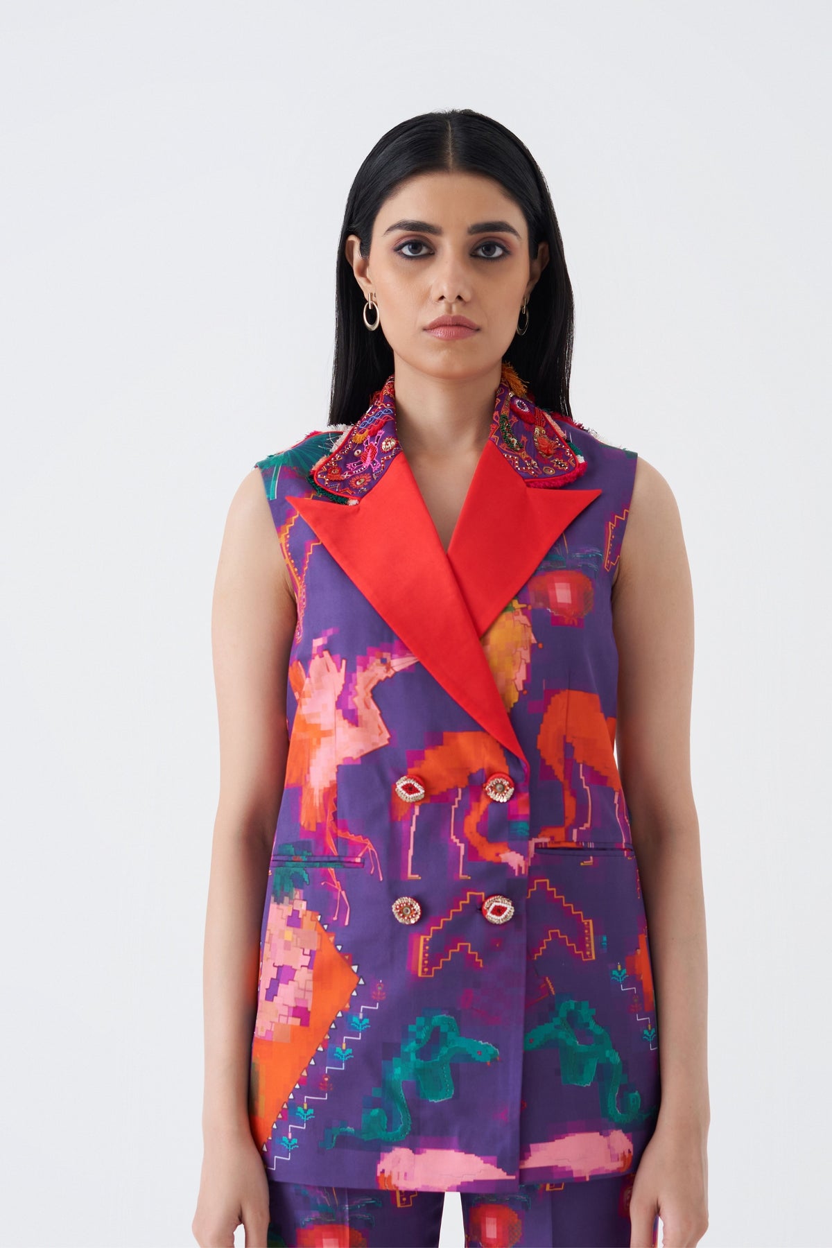Print and Embroidered Oaxaca Morado Pantsuit