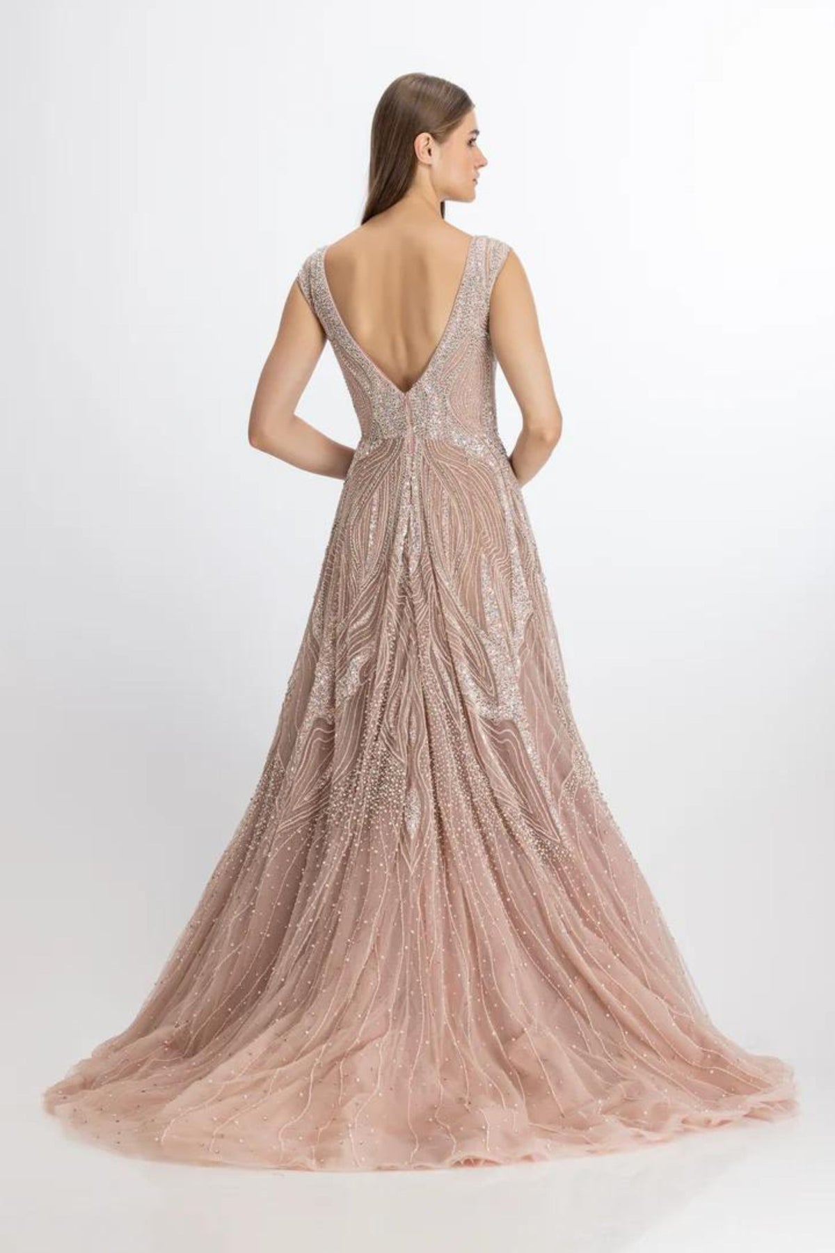 Silver pink flafred gown