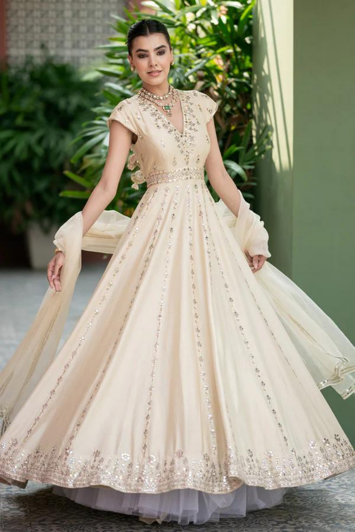 Off-White Mirror Anarkali Set