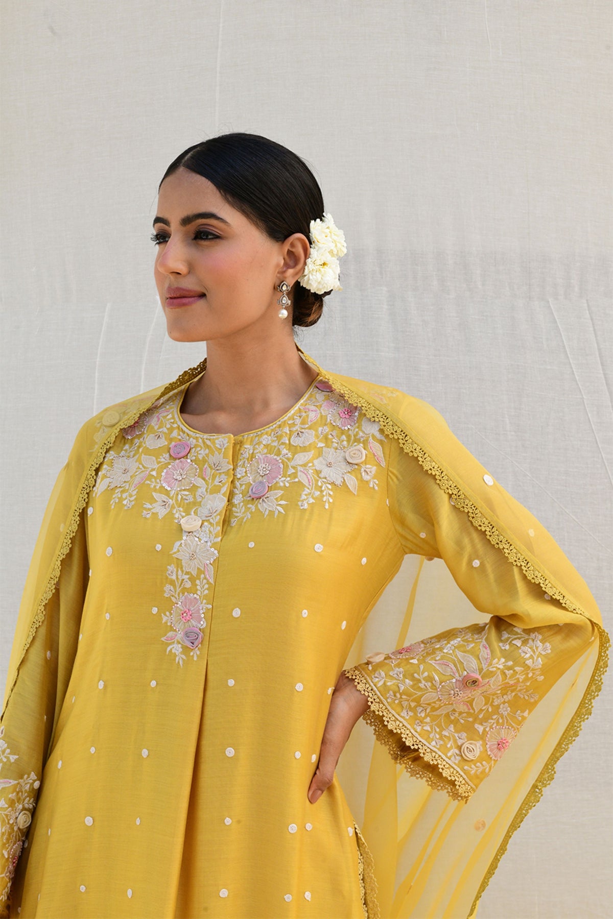Ivory Heavy Long Kurta Yellow set