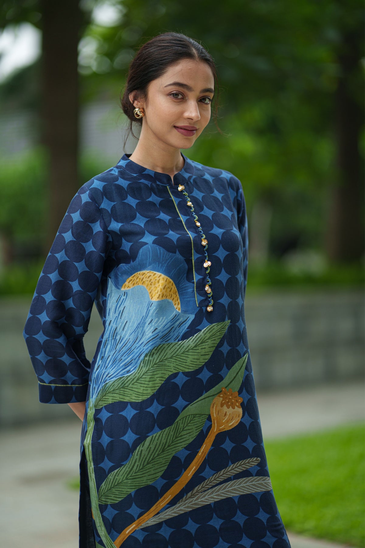 Poppy Blue Geo Kurta With Pants