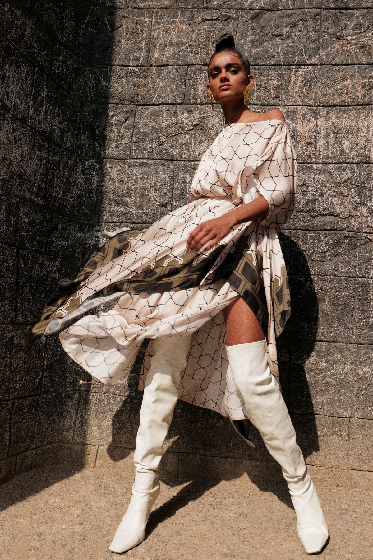 Asymmetrical Dress in Charcoal Mat