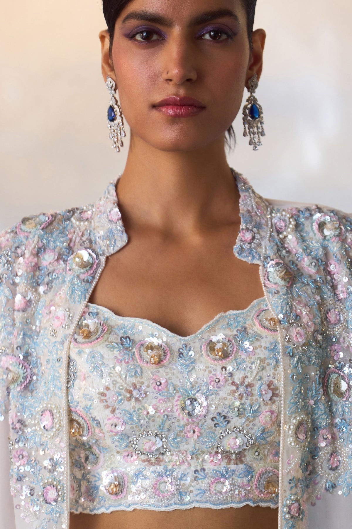 White Embroidered Jacket Set