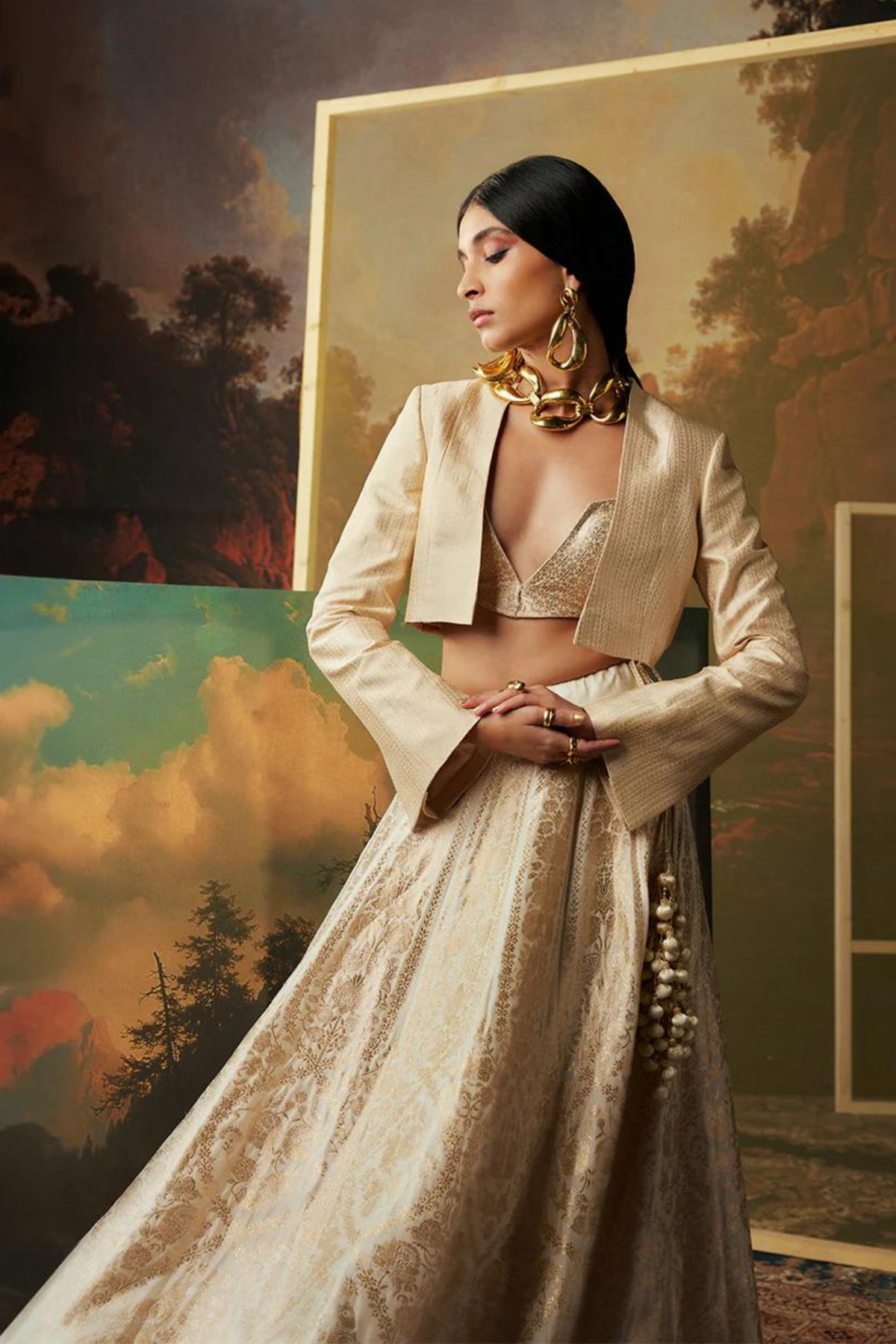 Handwoven Ivory Silk Lehenga