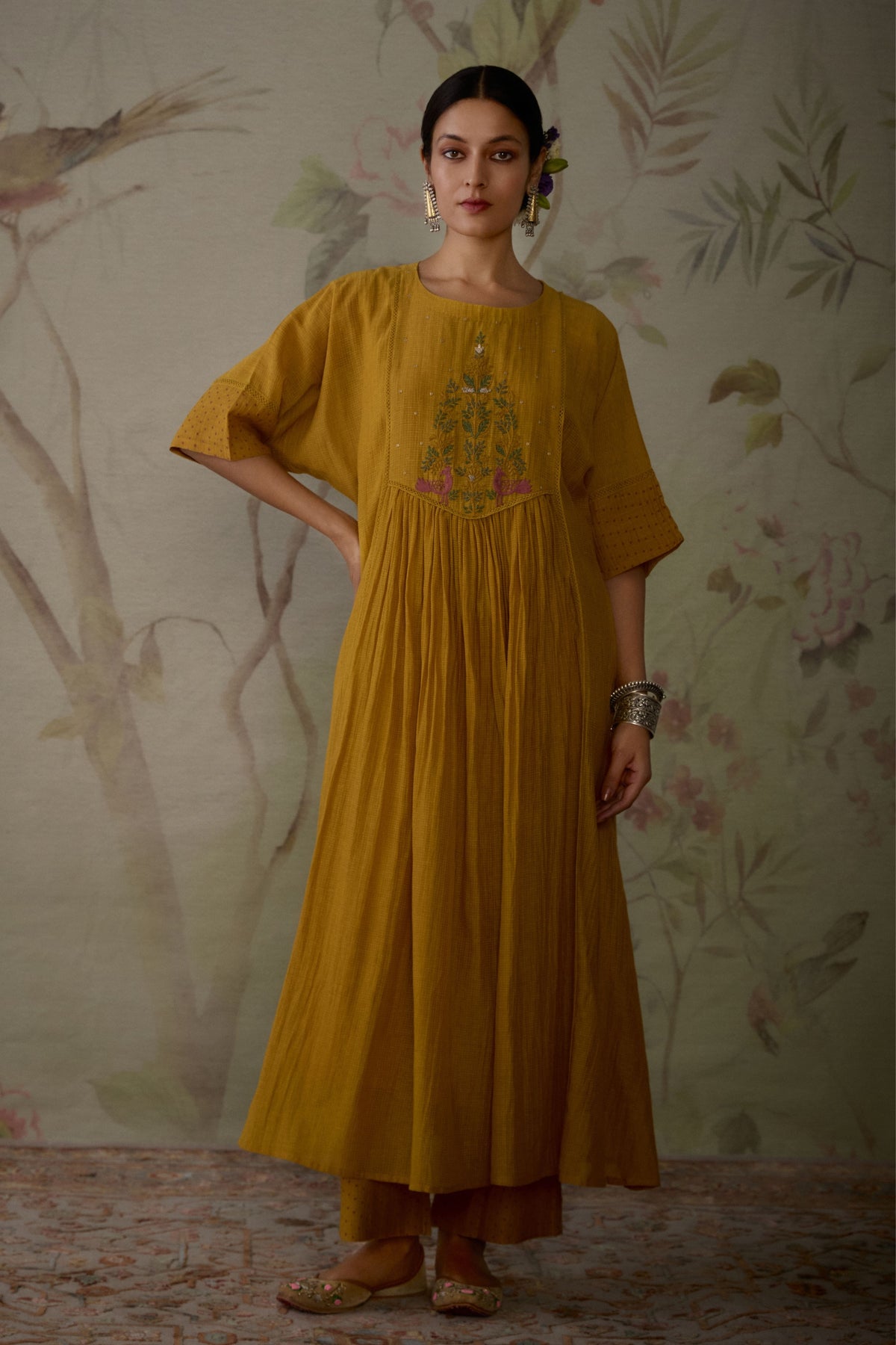 Yellow Handwoven Kurta with pants