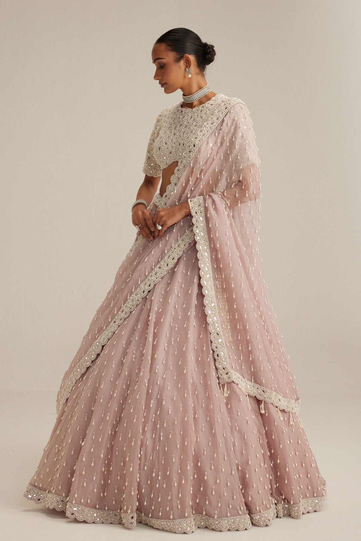 Ash Pink OAS Pearl Drop Lehenga