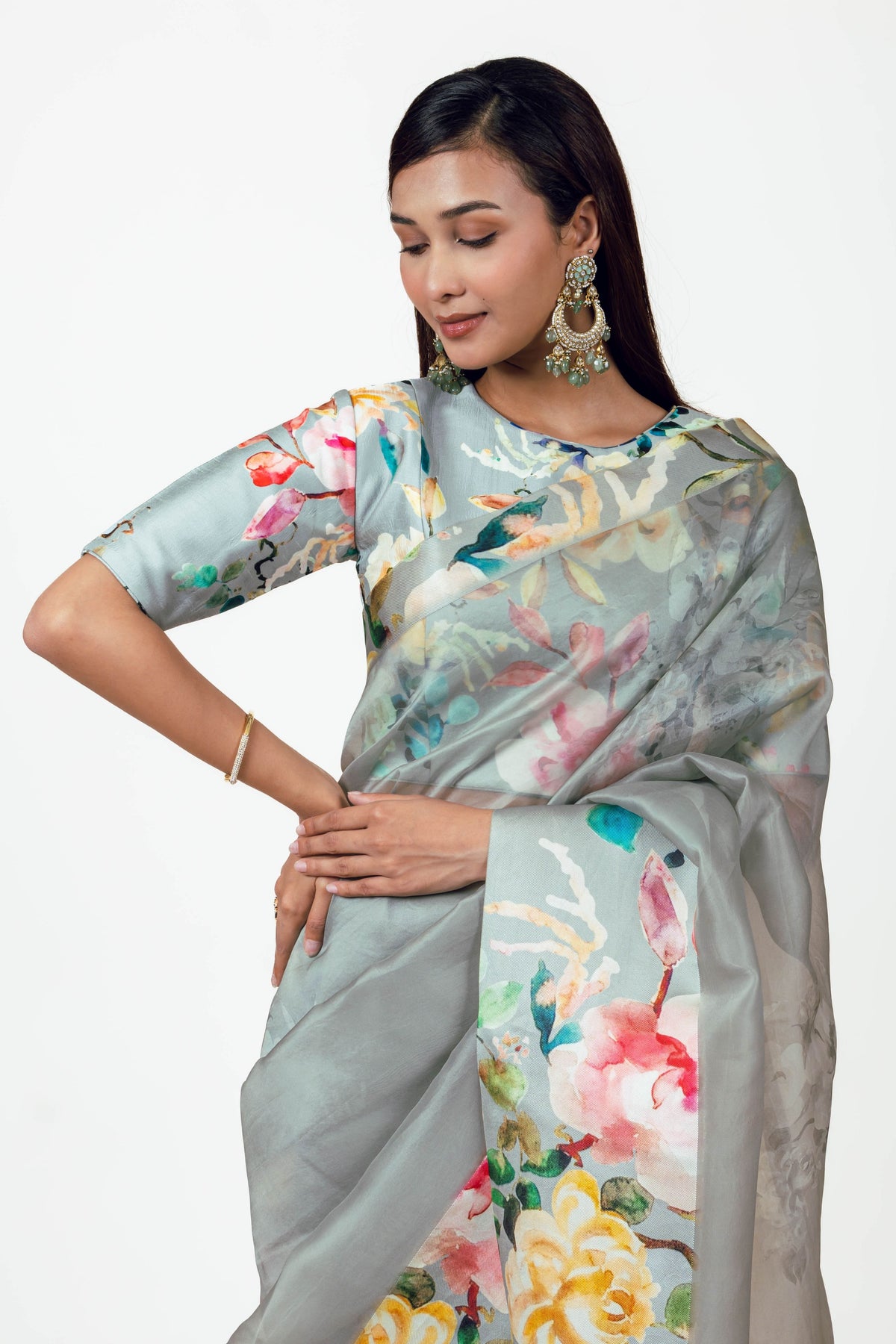 Julie French Grey Organza Saree
