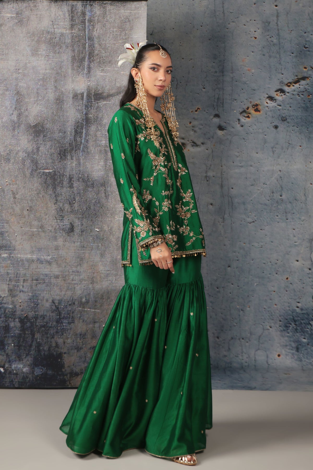 Zar-Rang Green Jaal Sharara Set