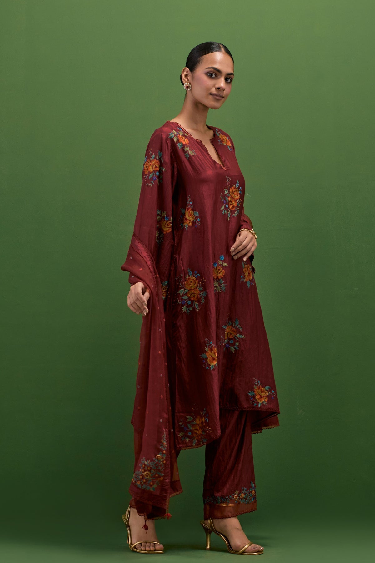 Rosewood Roses A-line Kurta Set