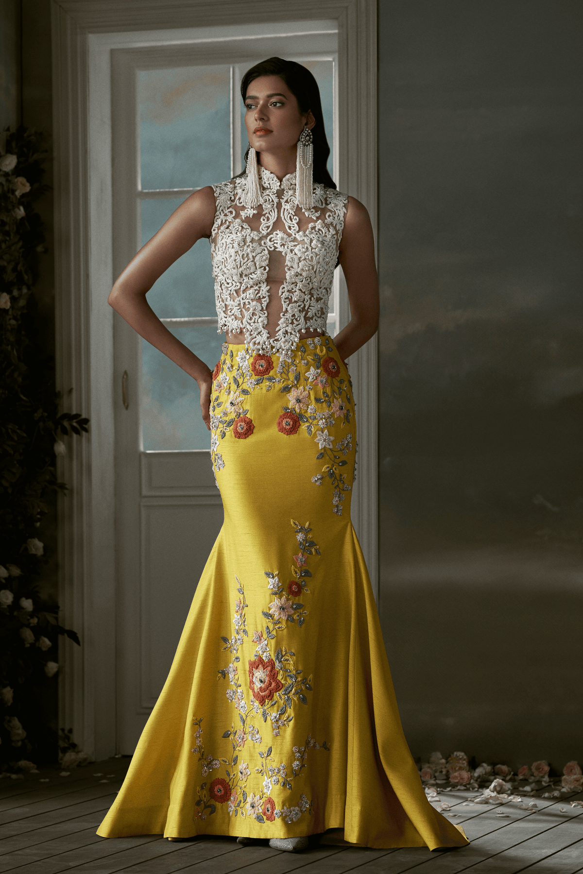 Yellow Skirt With Ivory Corset Top