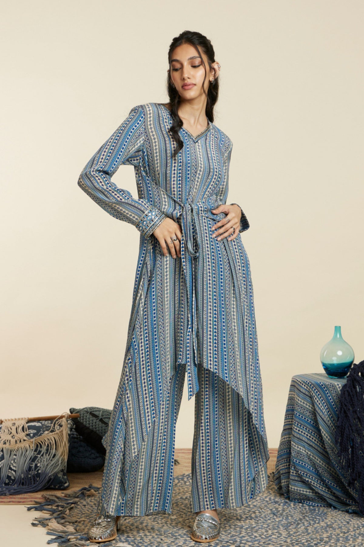 Blue Boho Stripe Tunic Set