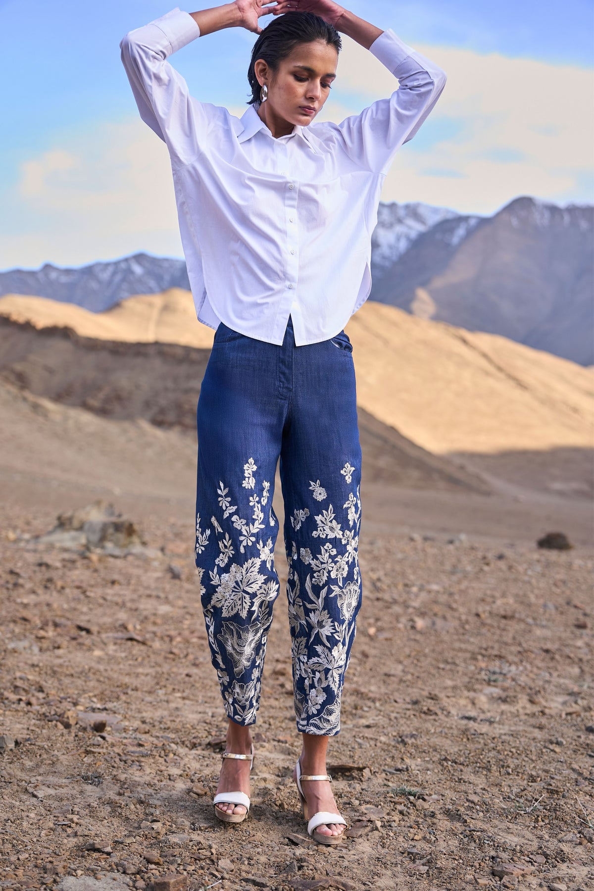 Denim Embroidered Pant