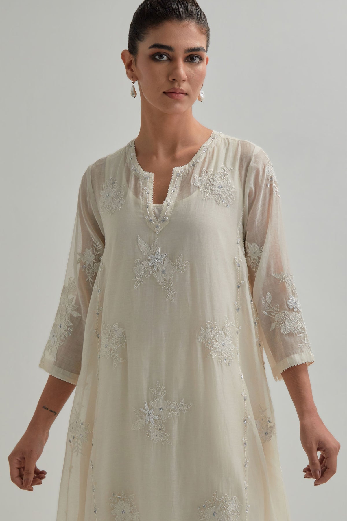 Off White Asymmetric Kurta Set