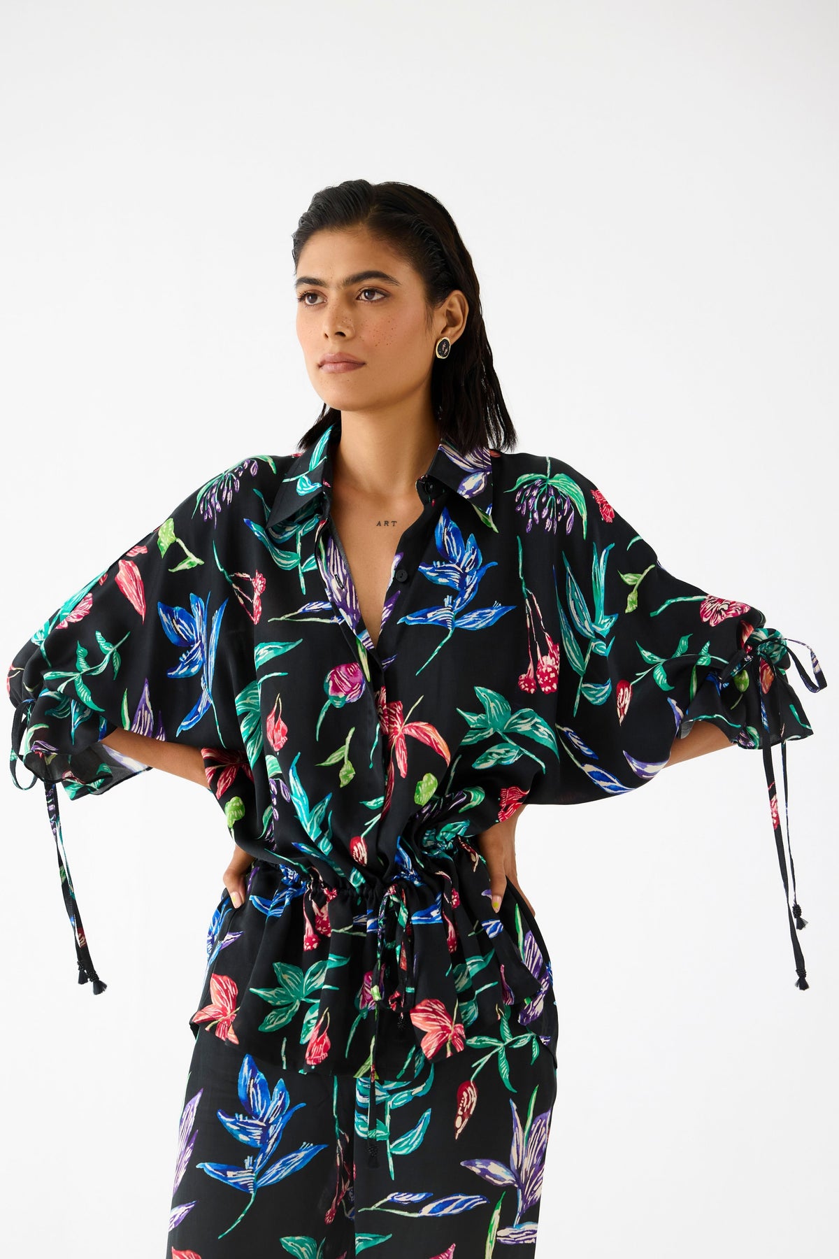 Black Botanica Drawstring Co-ord Set