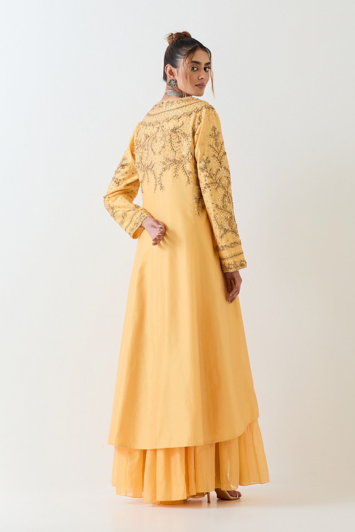 Chanderi Silk Long Jacket Sharara Set