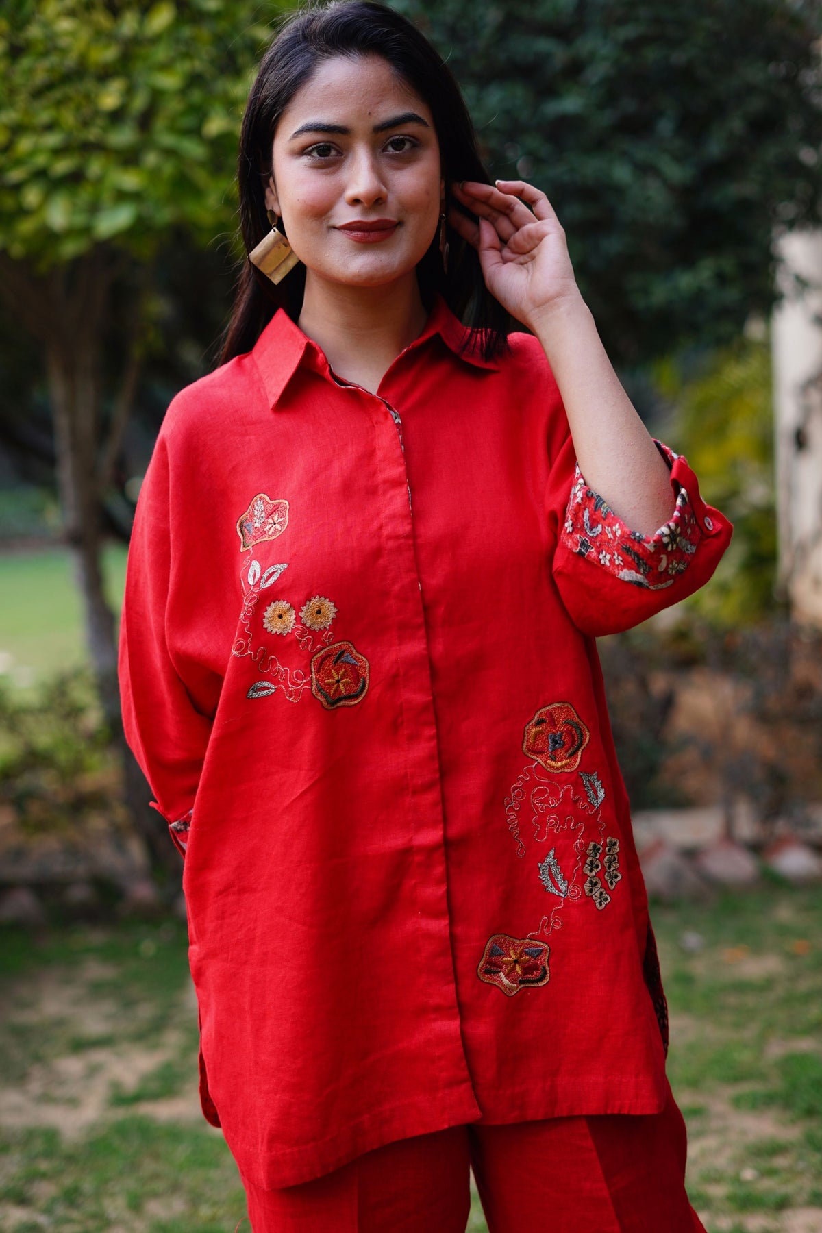 Red Emb Big Shirt