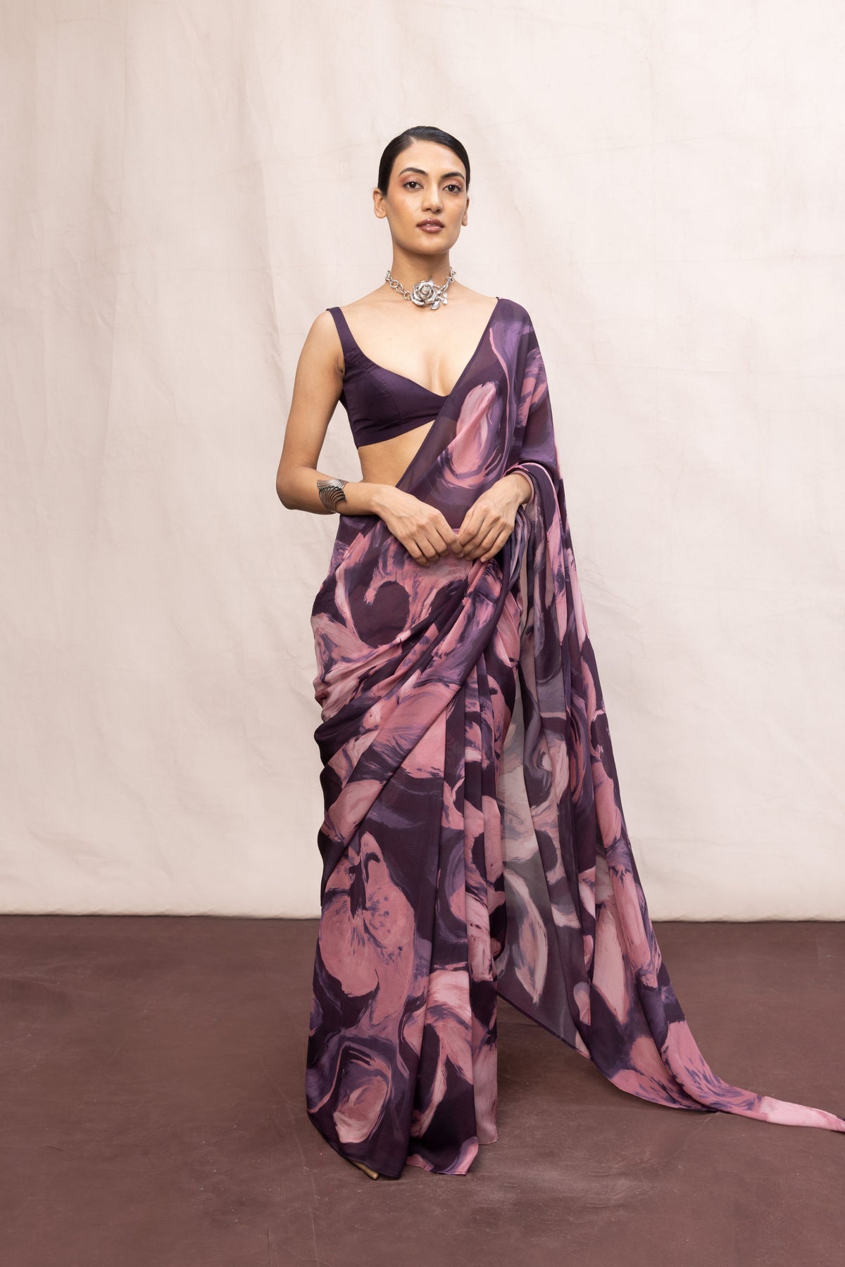 Purple & Pink Brush Stroke Saree