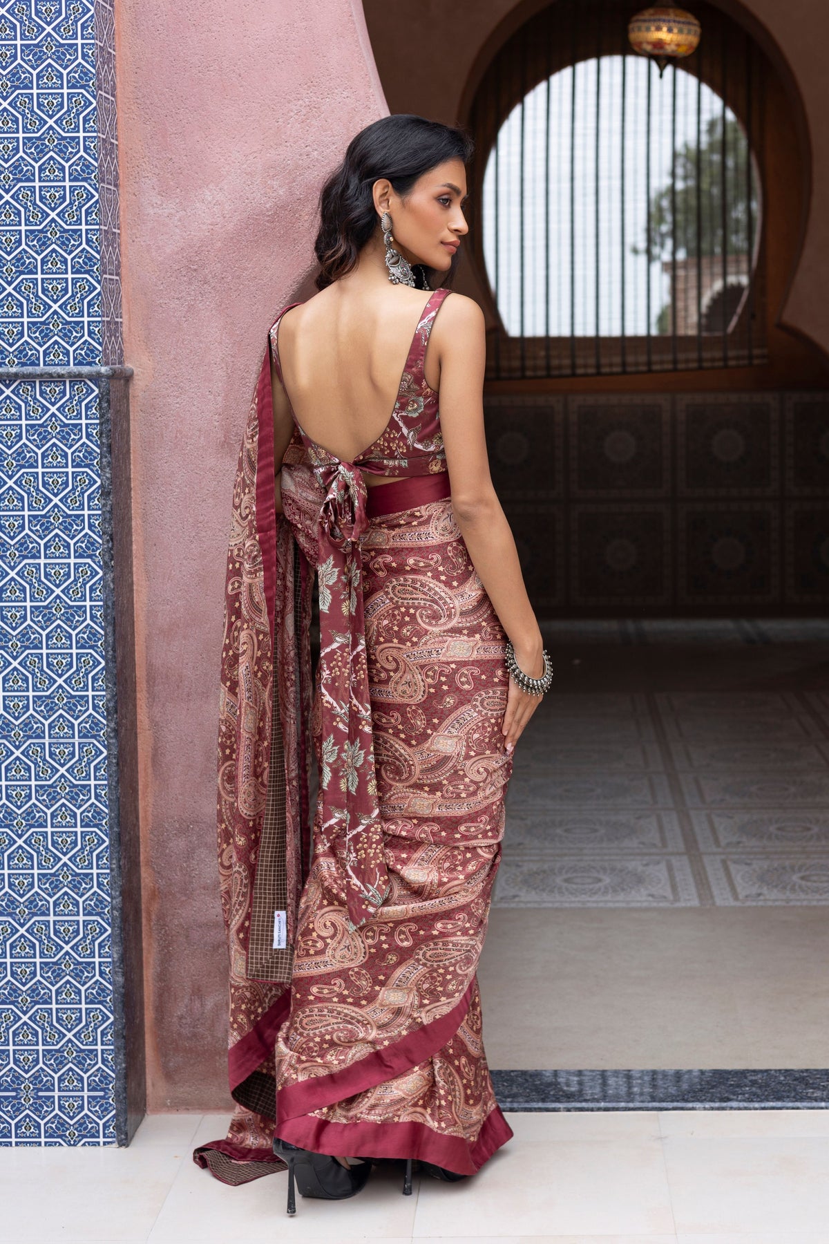 Maroon Printed Saree Set