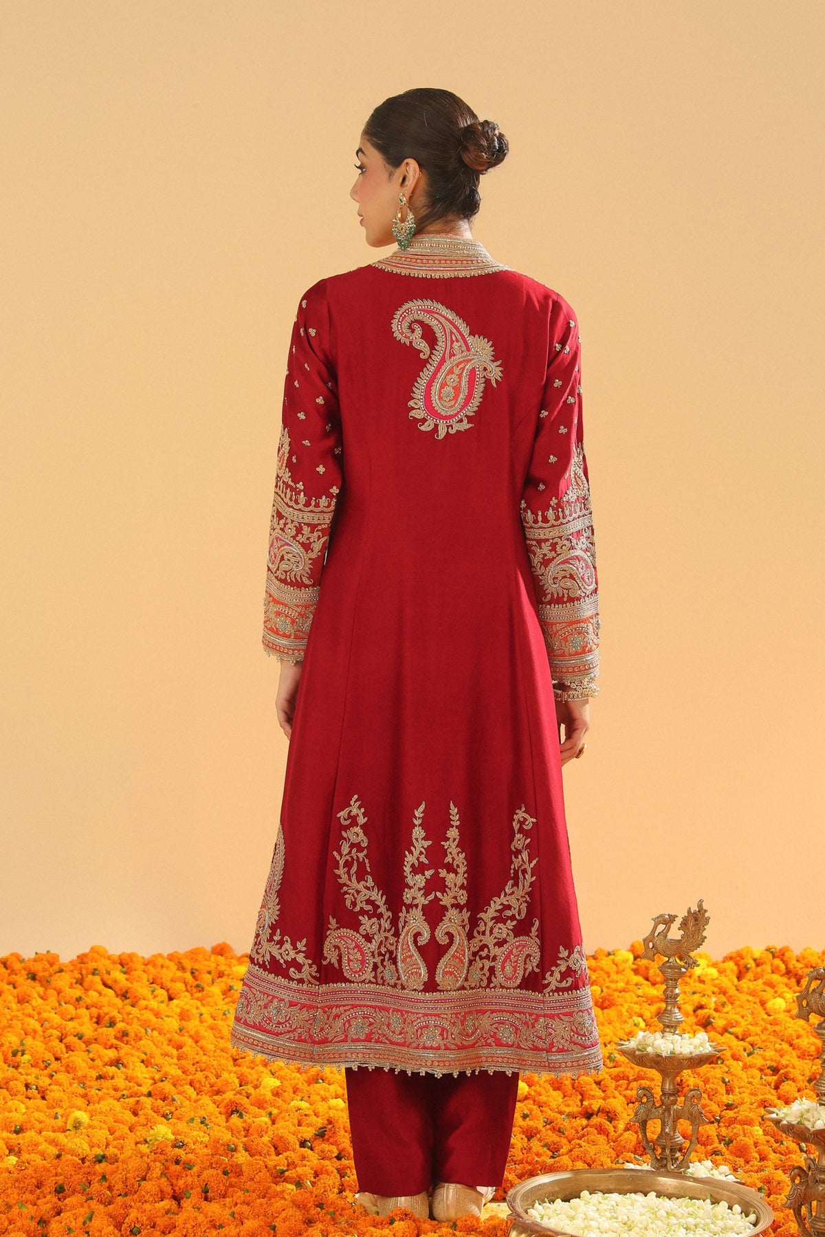 Deep Red A-line Jacket Set