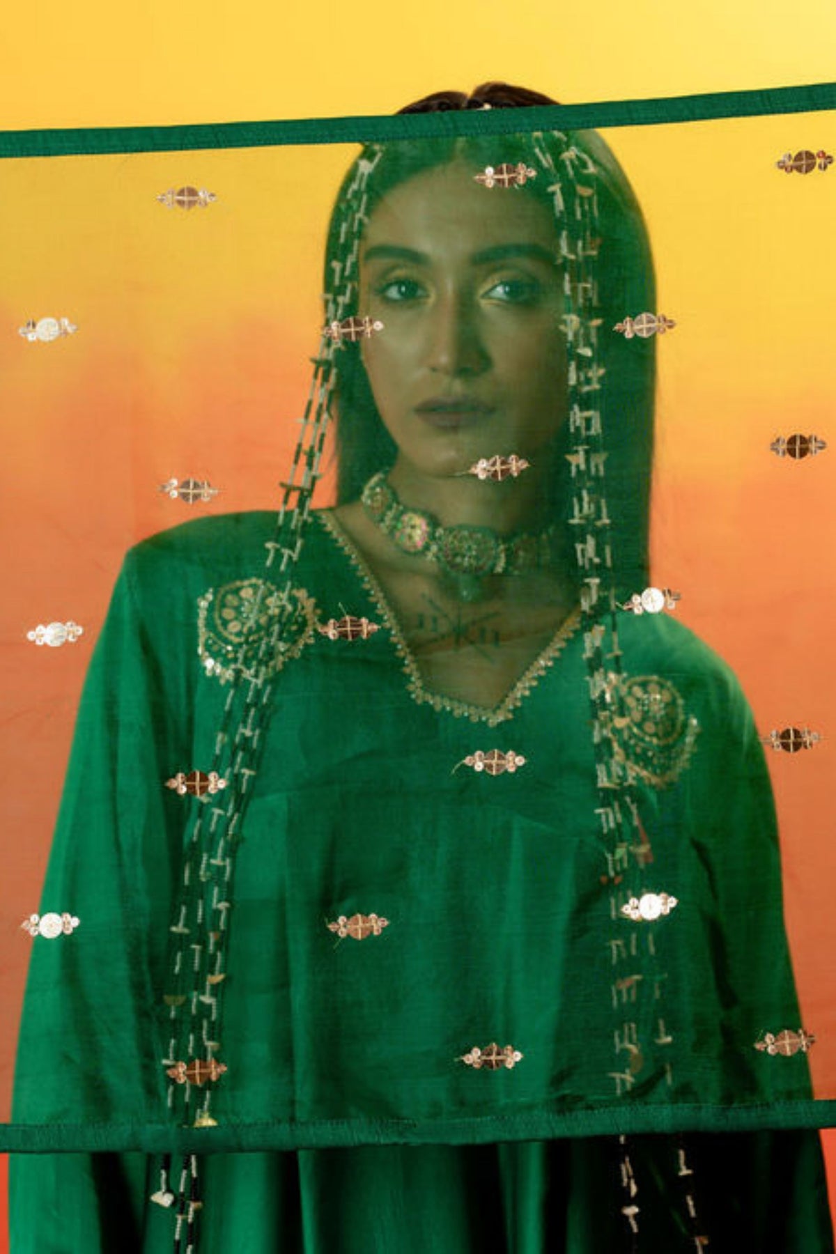 Vani Green Asymmetric Tunic Set