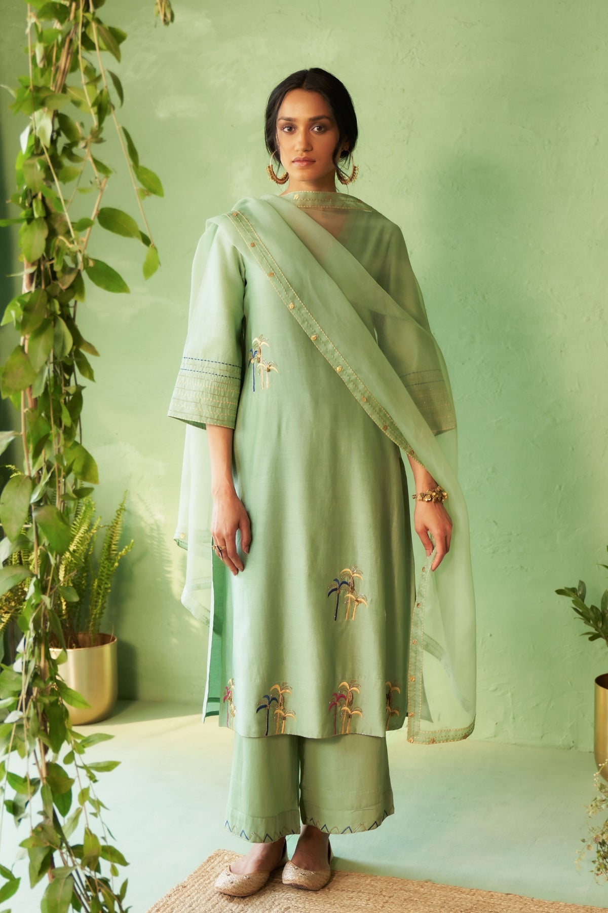 Palm Motif Kurta Set