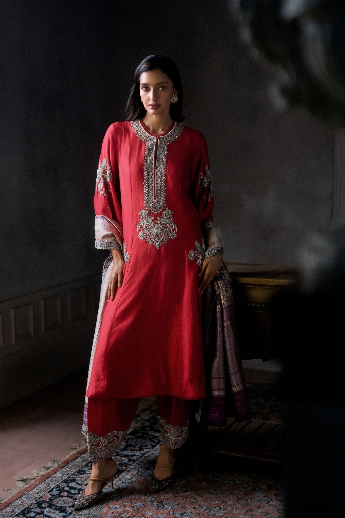 Red Embroidered Kurta Set