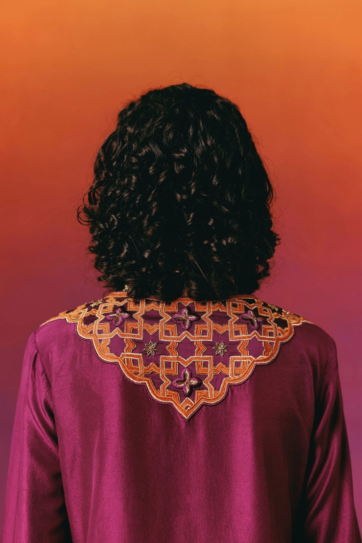 Purple Orange Jaal Kurta Set