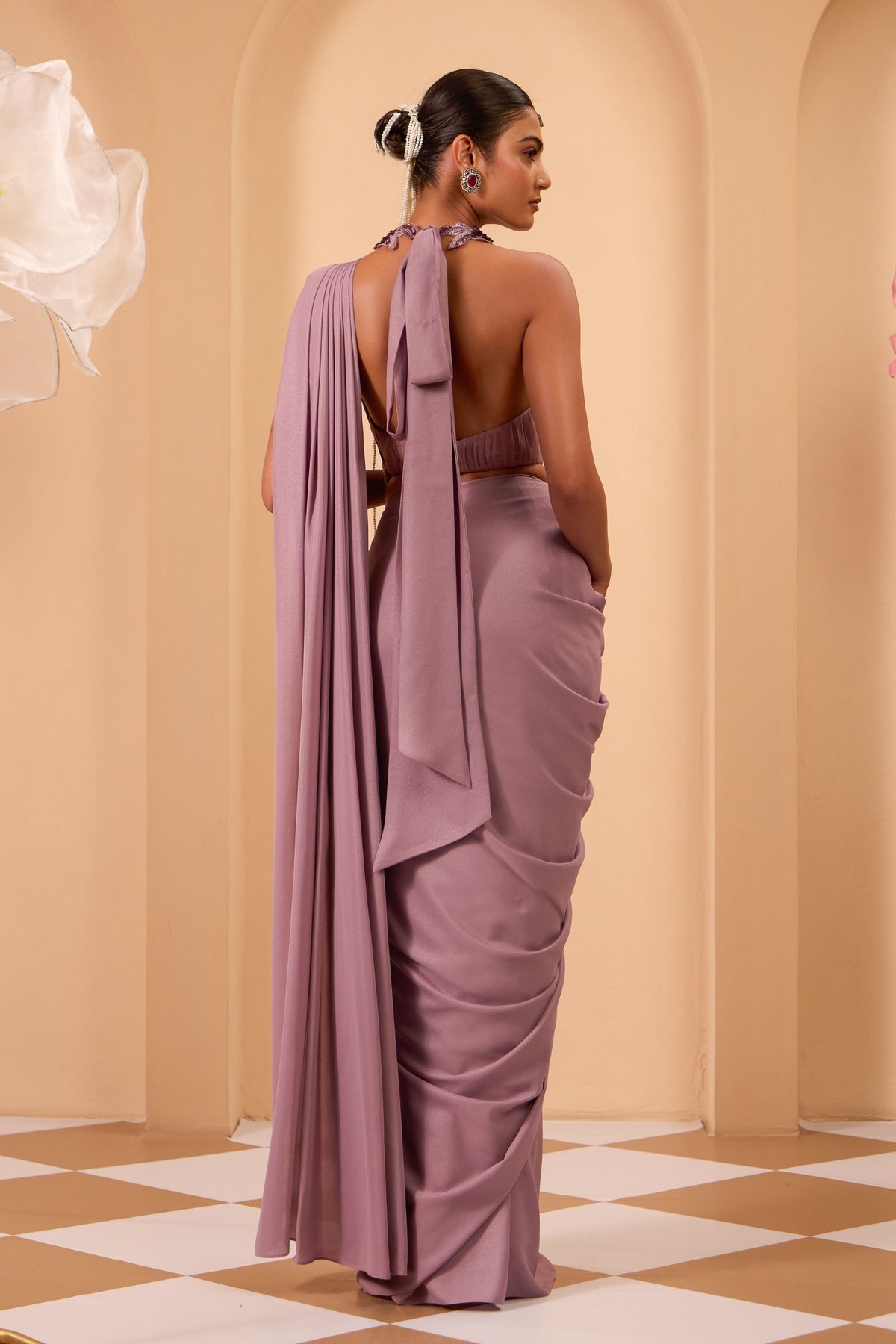 Purple Drape Saree Set
