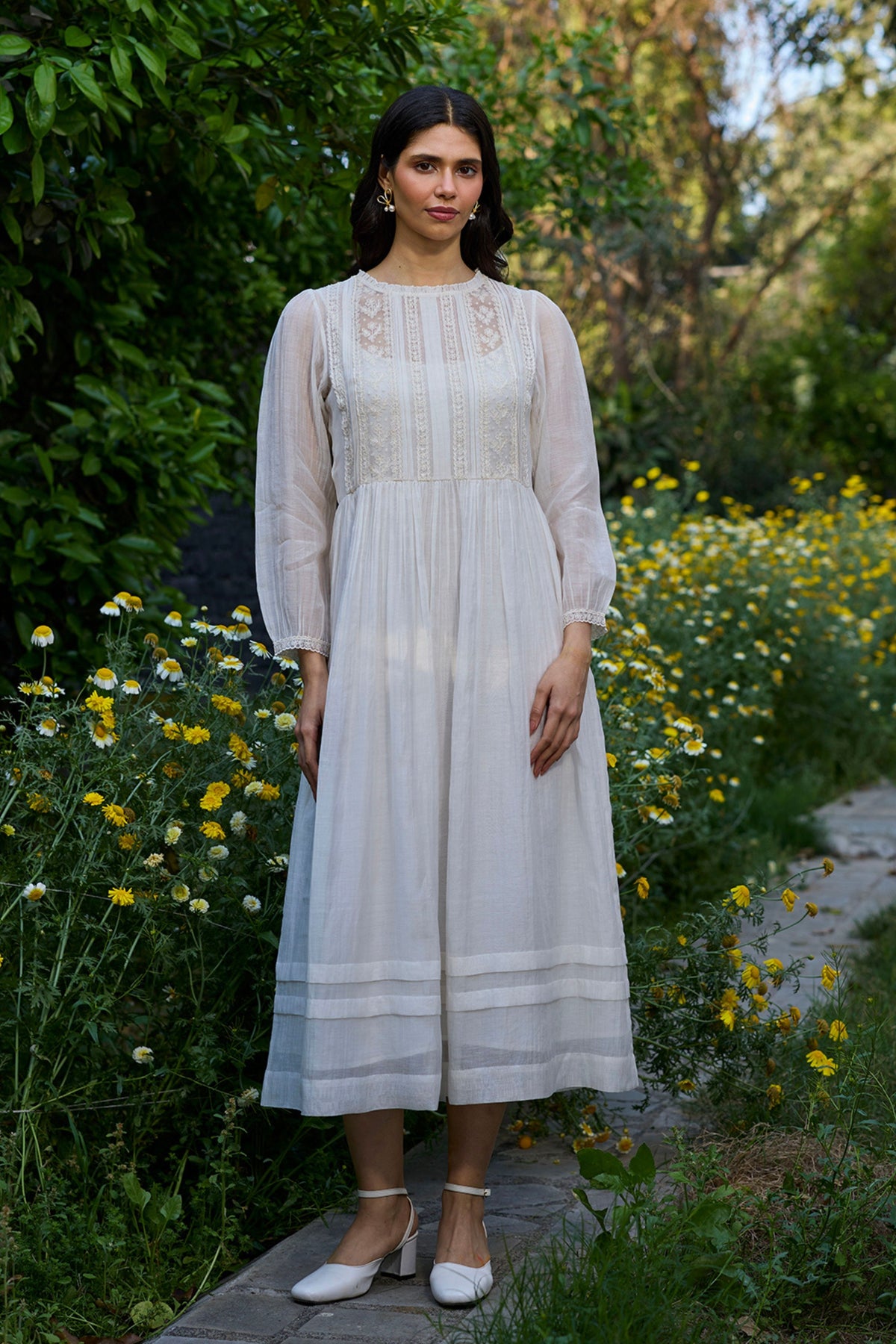 Wander Trail Ivory Embroidered Dress