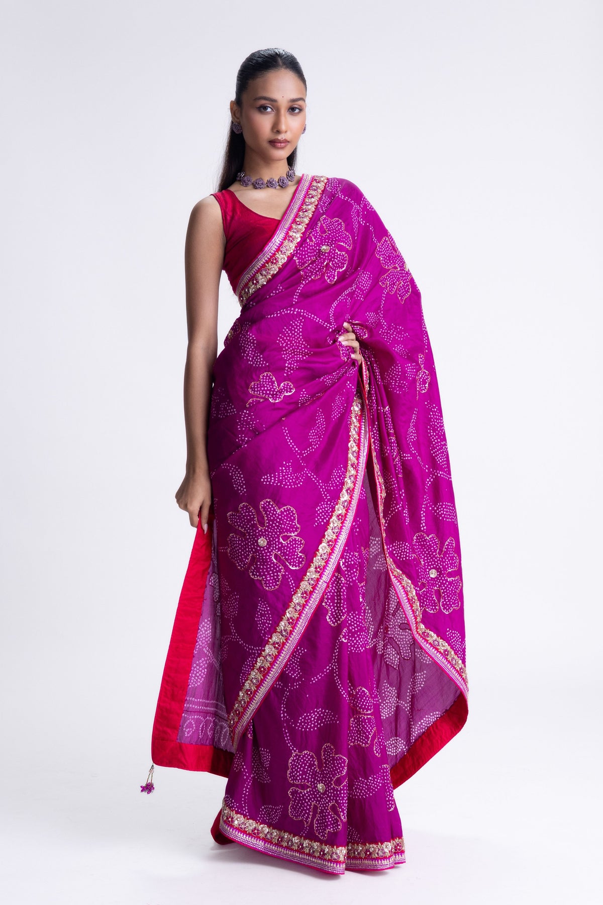 Magenta Zardozi Saree