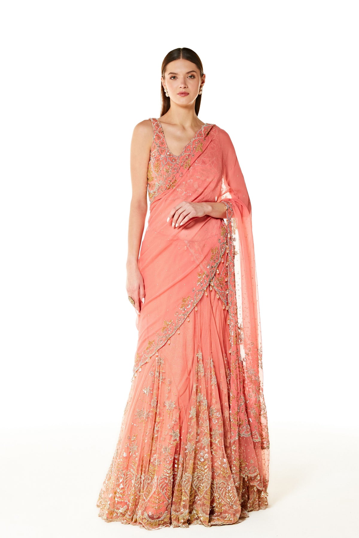 Pink Adha Embroidered Lehenga Saree Set