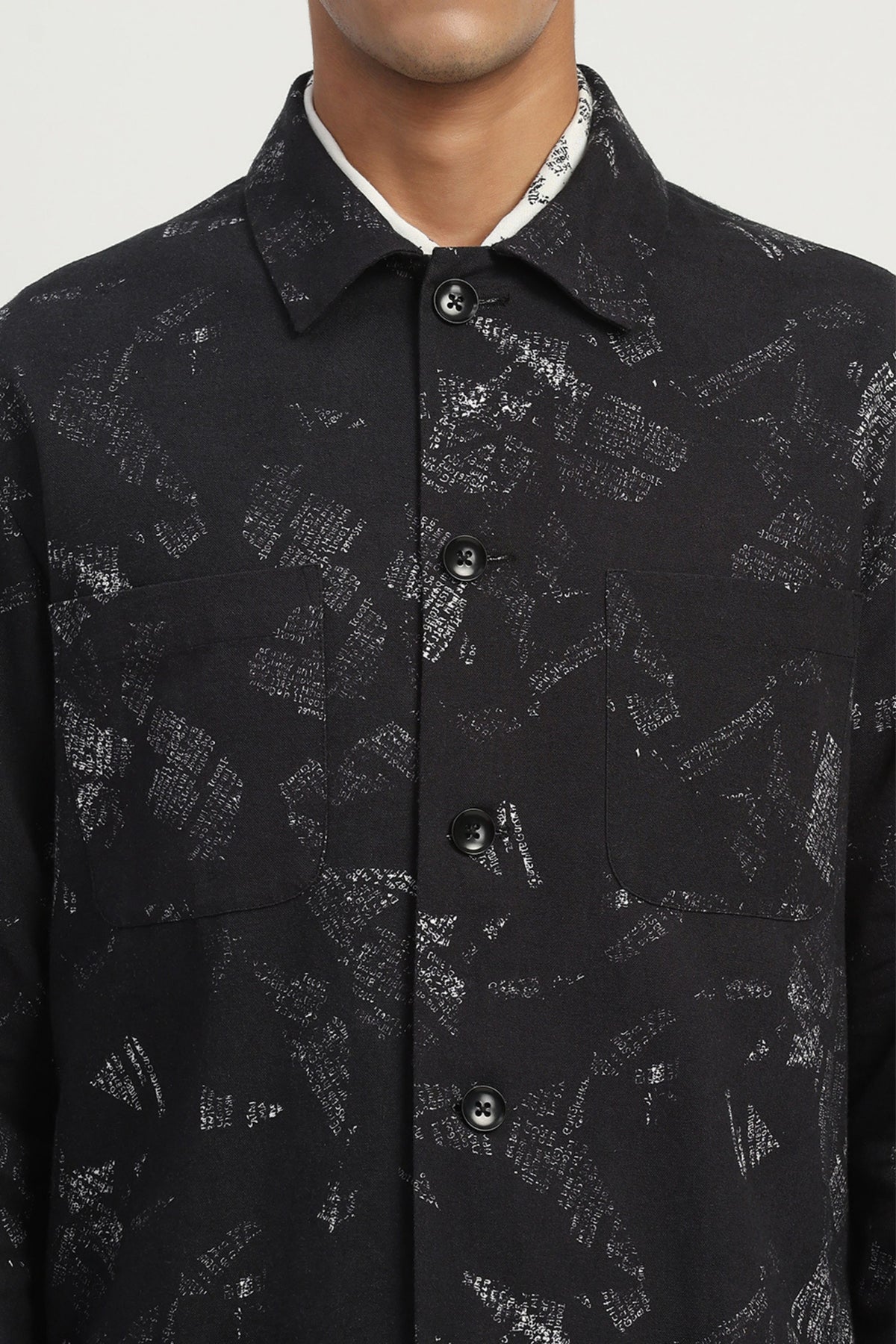 News Print Shirt Jacket