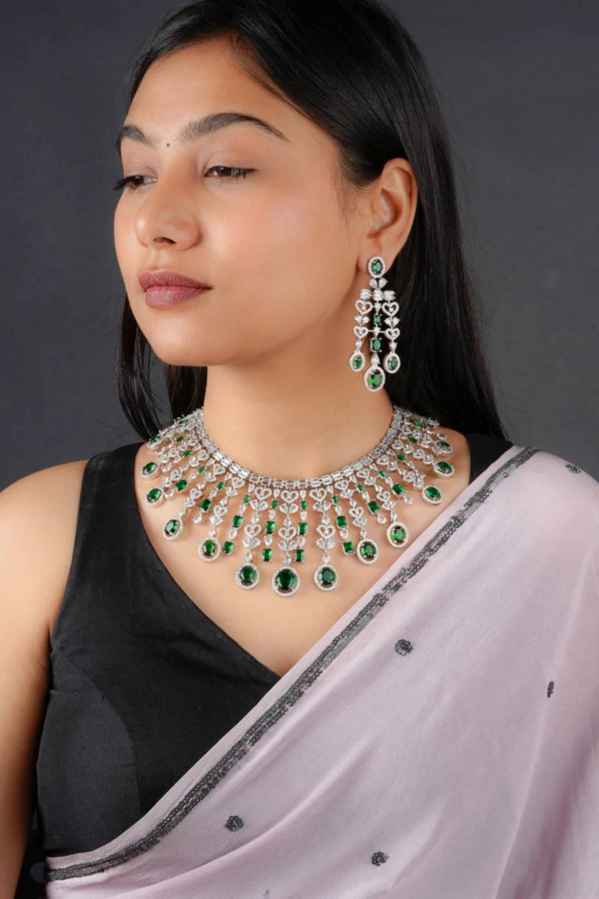Green Faux Diamond Necklace Set
