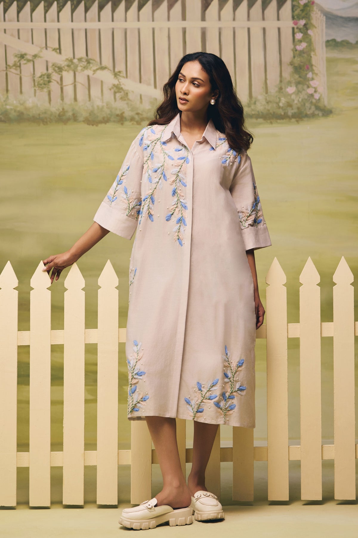 Mist Blue Garden Shirt Dress