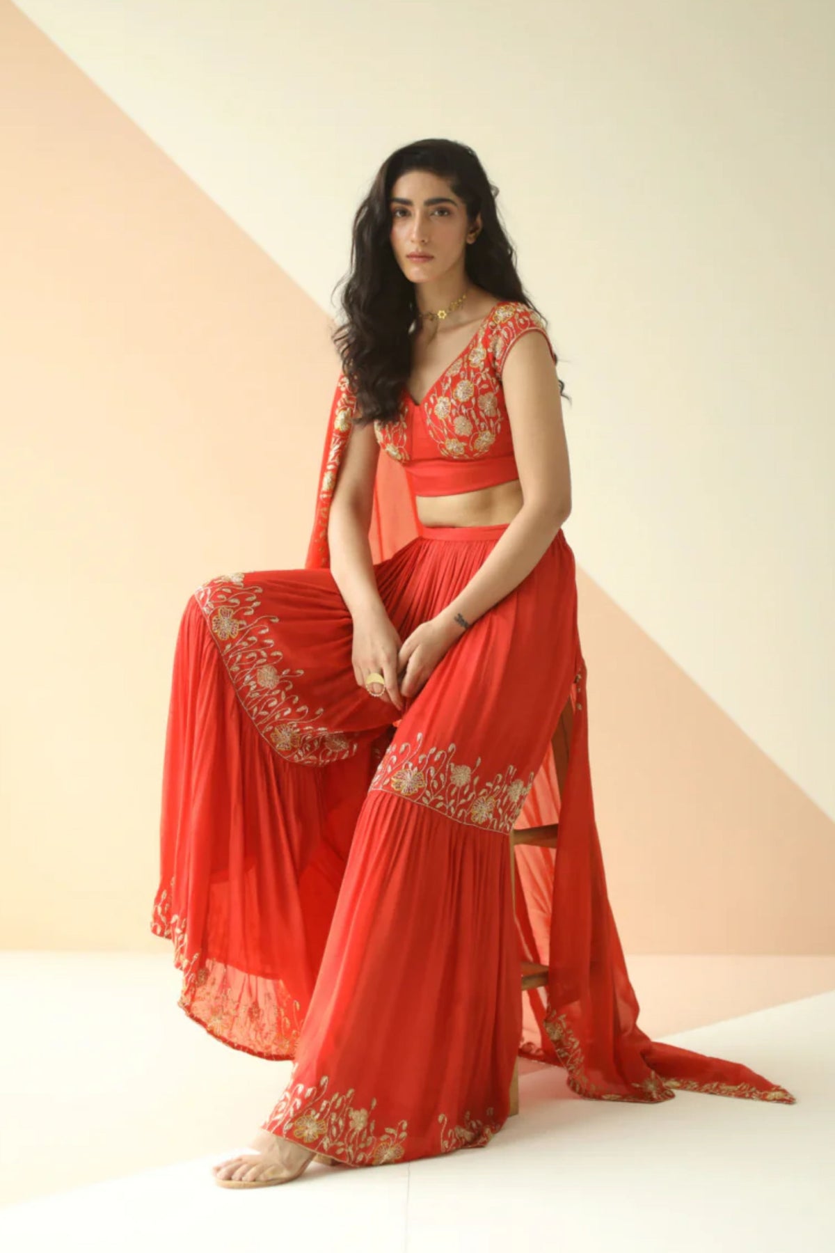 Rust cupwork blouse sharara