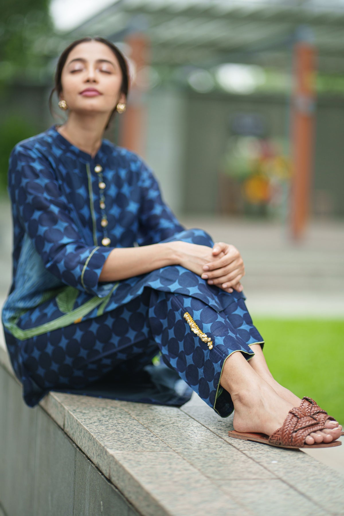 Poppy Blue Geo Kurta With Pants