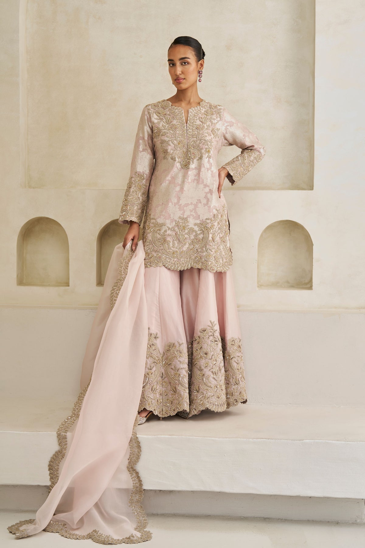 Roselle Brocade Sharara Set