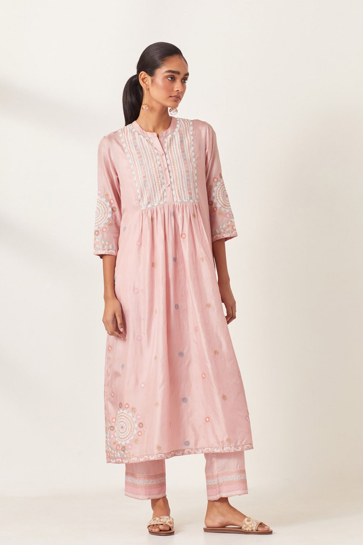 Pink Silk Gathered Kurta Set