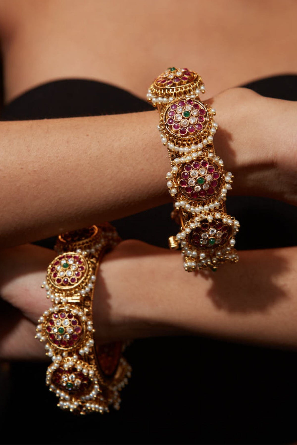 Gold Plated Pink Kundan Bangles