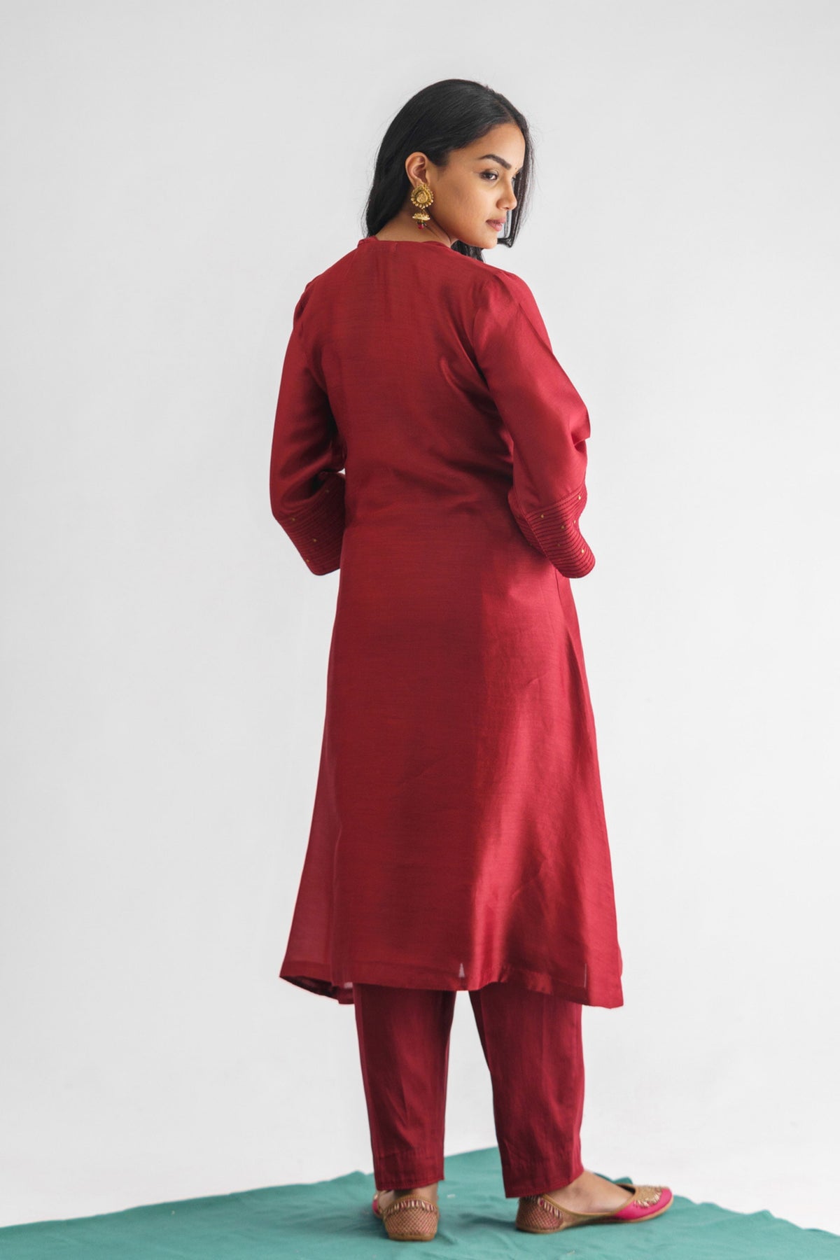 Maroon Threadwork Kurta Set
