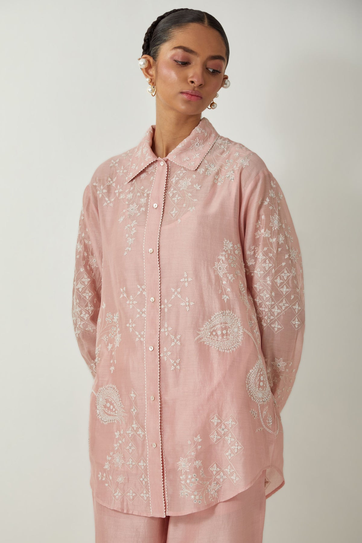 Pink Silk Chanderi Shirt
