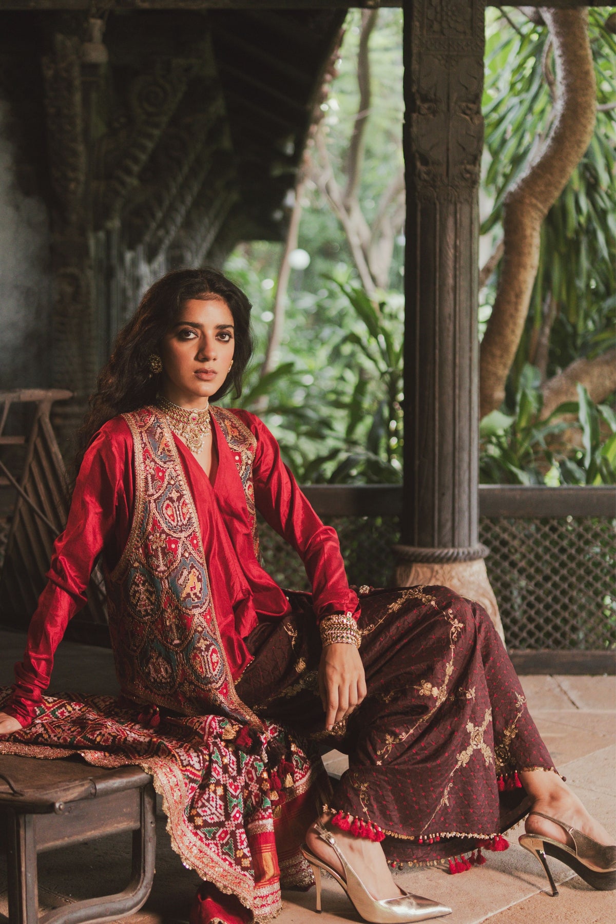 Komal Brown Draped Skirt Set