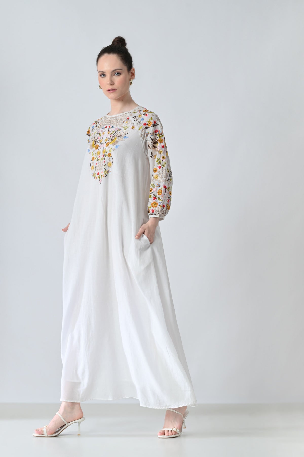 Ivory Floral Embroidered Dress