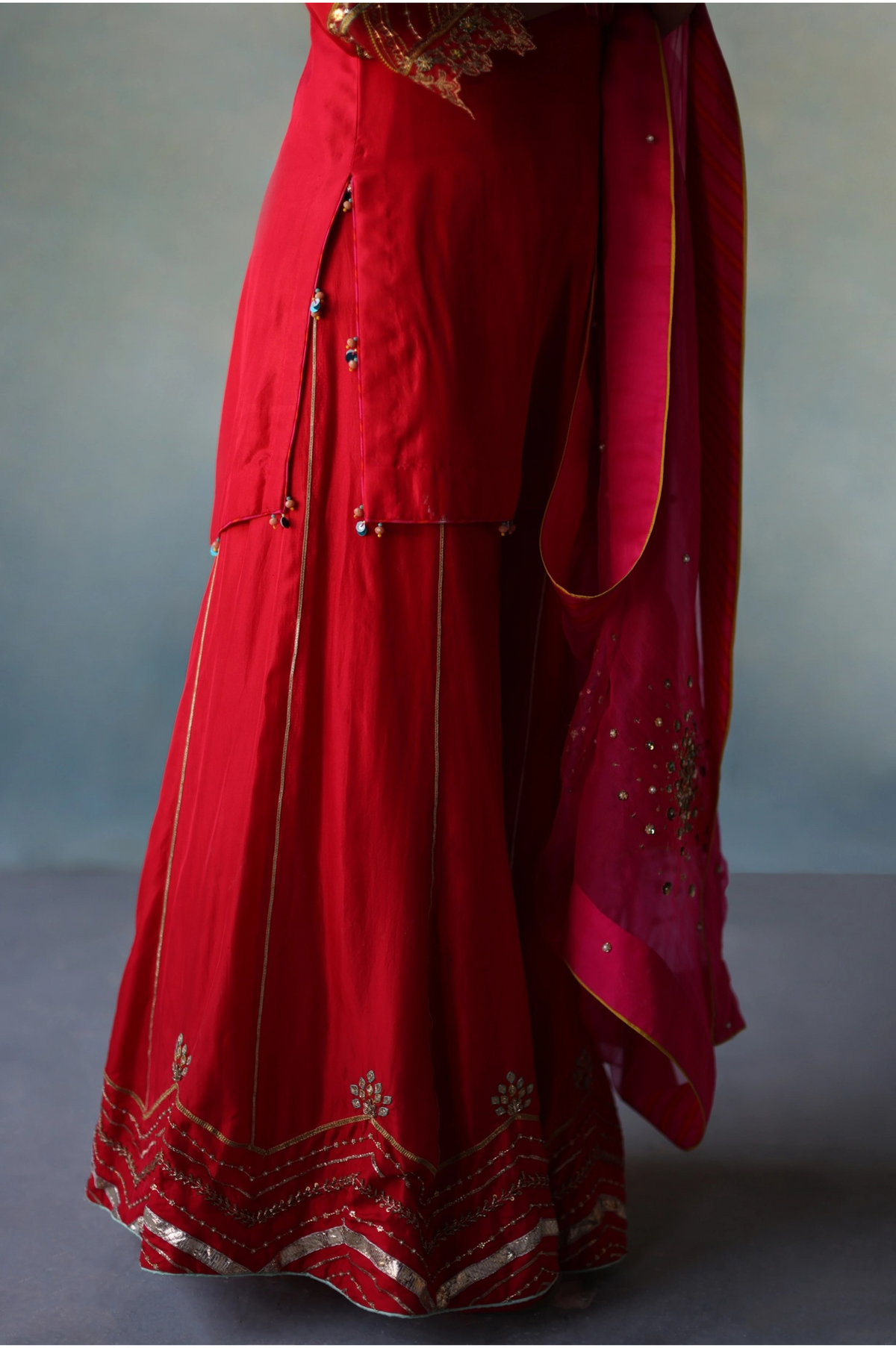 Gul Red Hot Pink Silk Sharara Set  