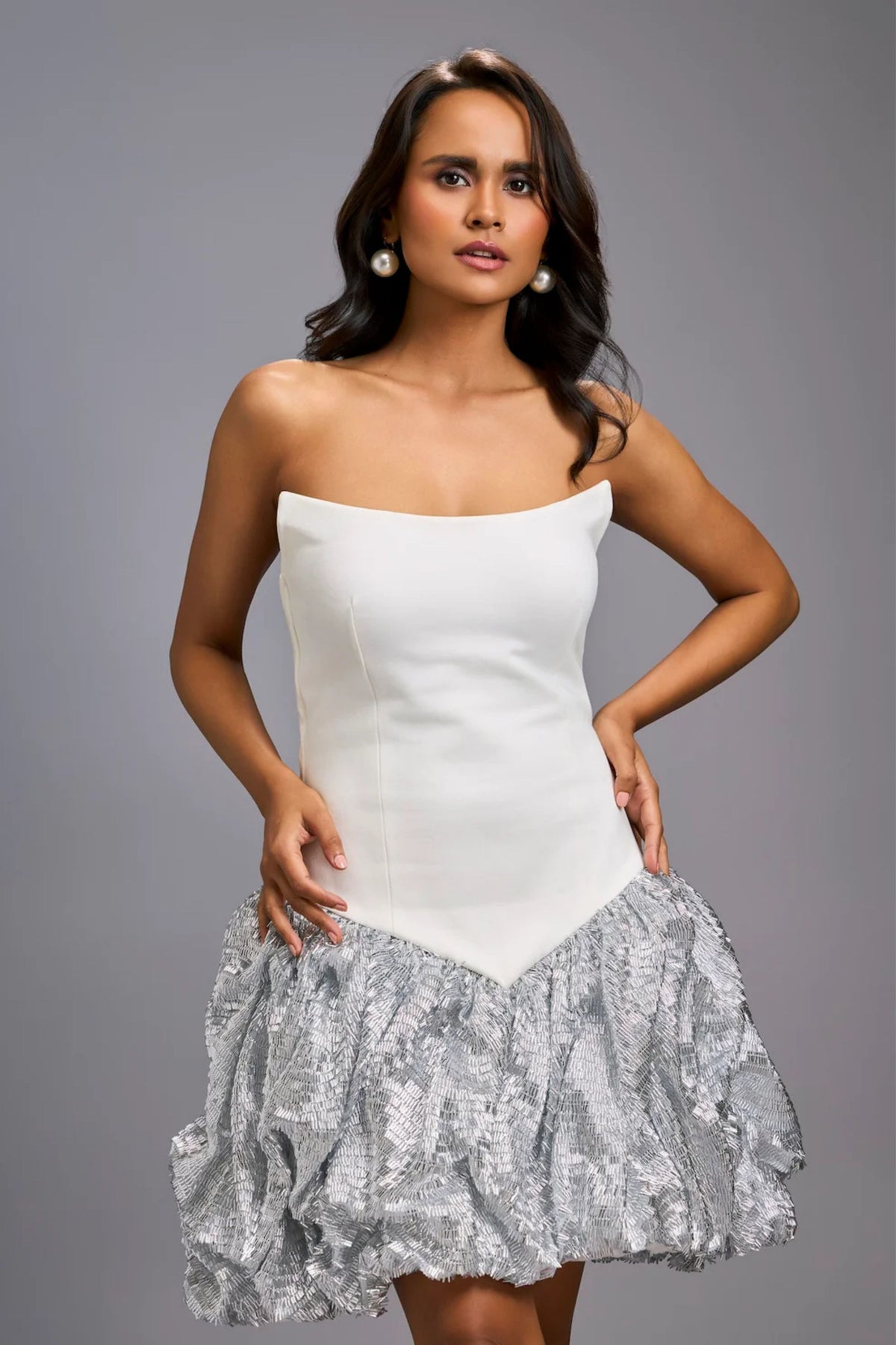 Strapless Silver Ruched Dress