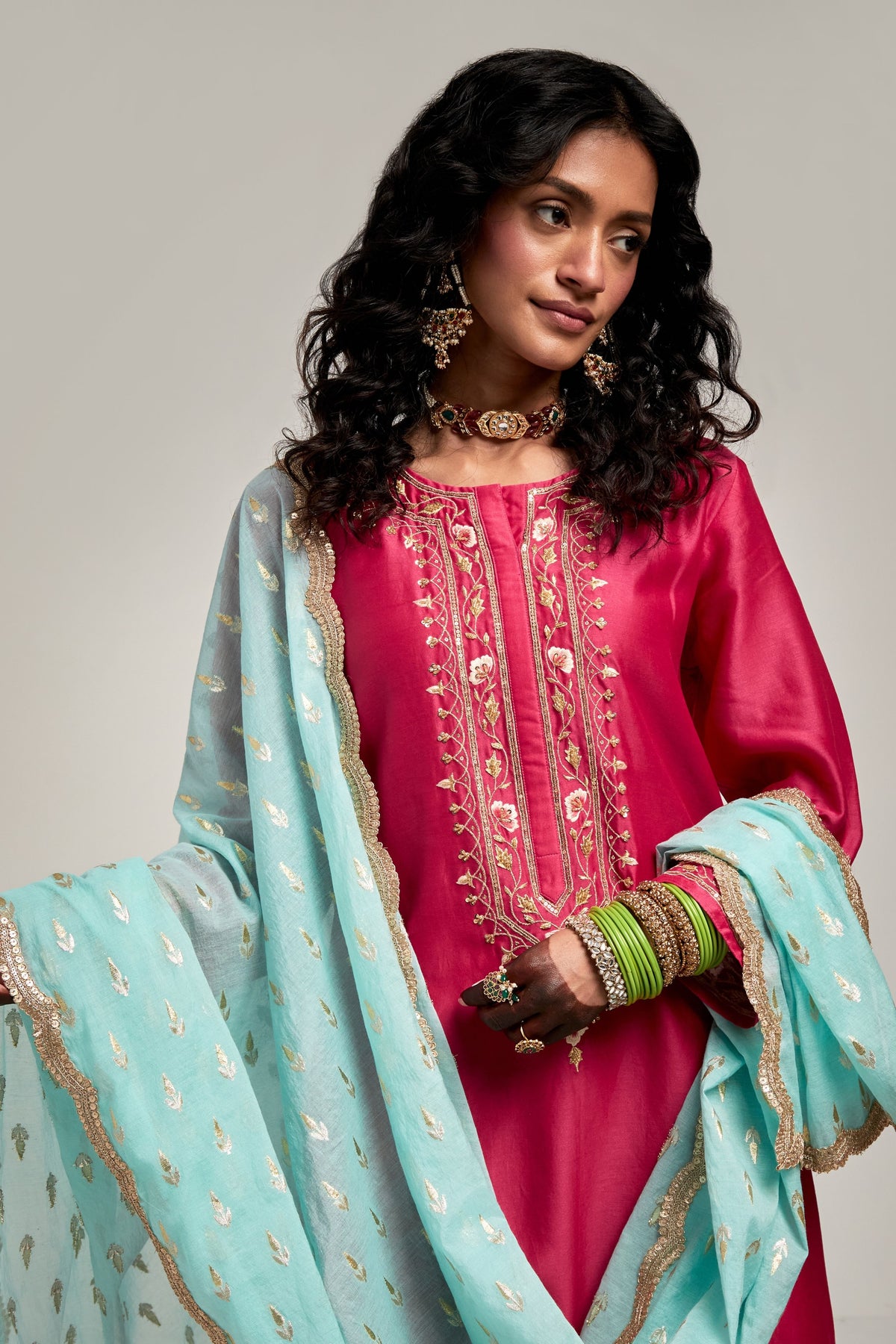 Fuchsia Embroidered Kurta Set