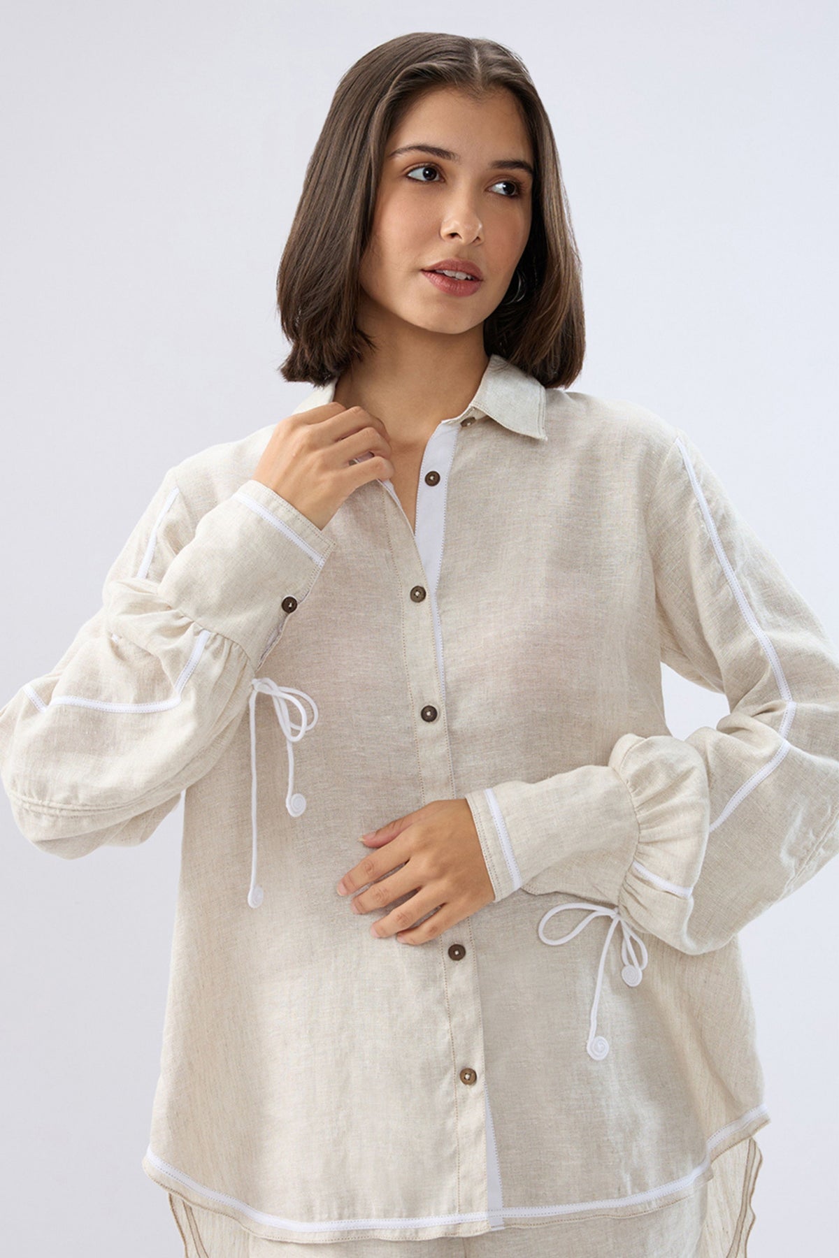 Beige Shirt Style Co-ord Set