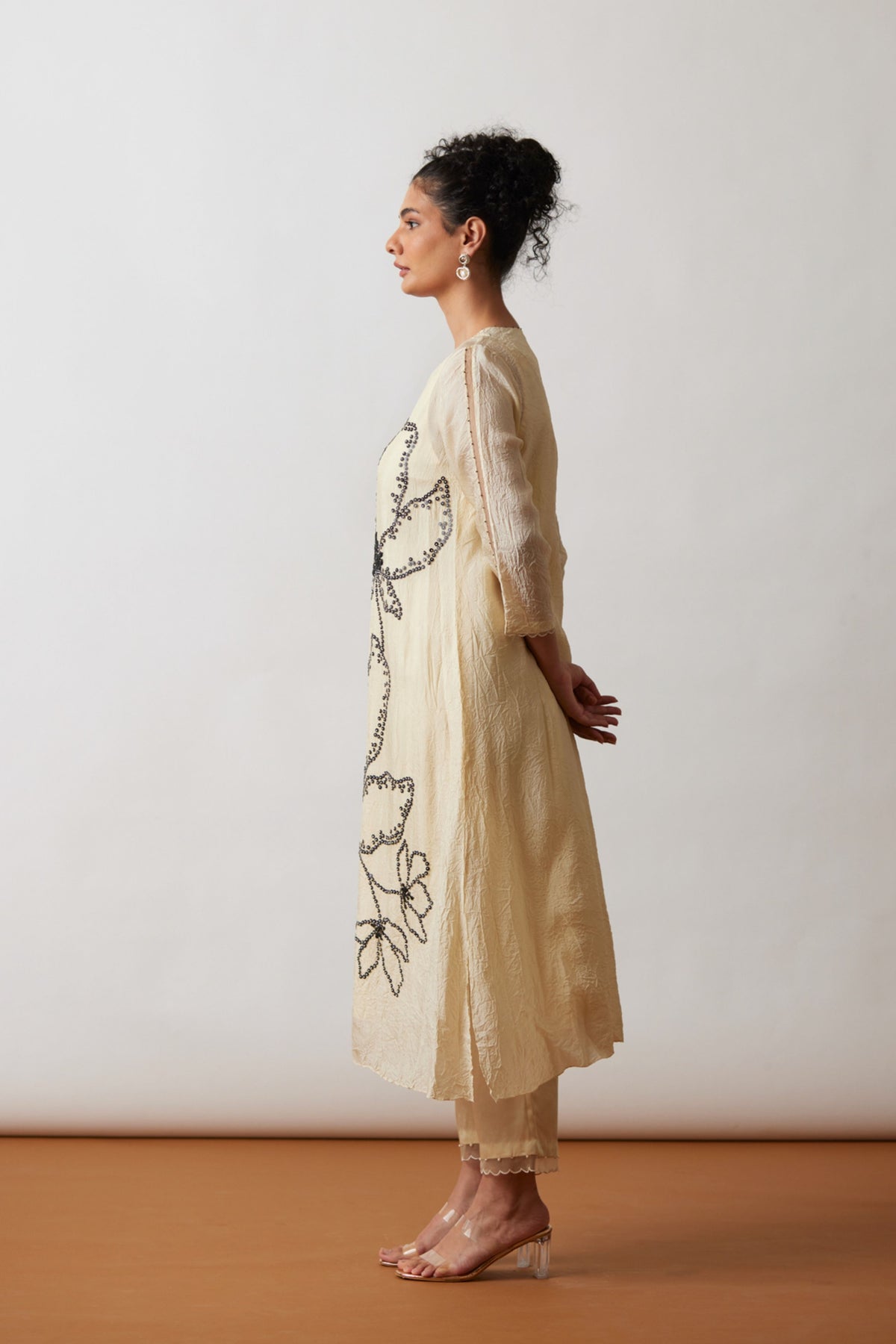 Ivory Crushed Silk Kurta Set