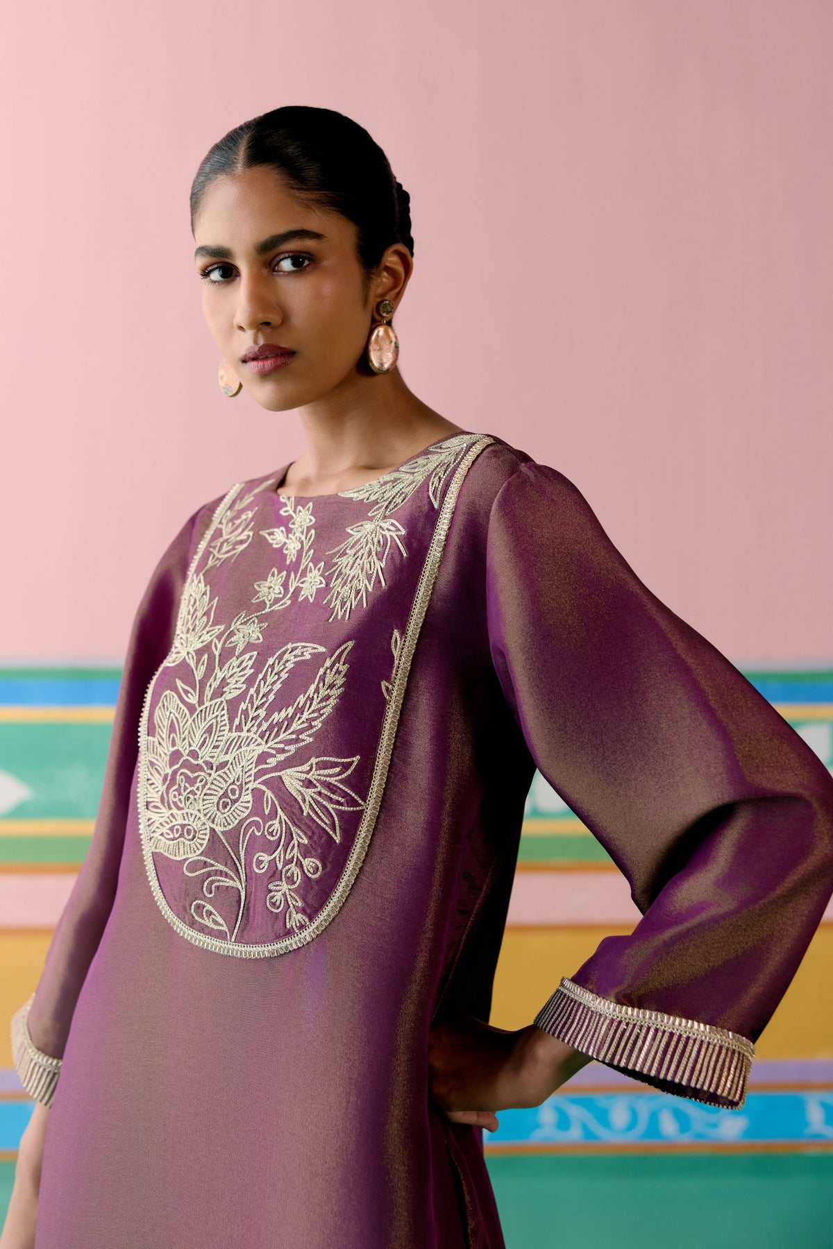 Purple Embroidered Kurta Set