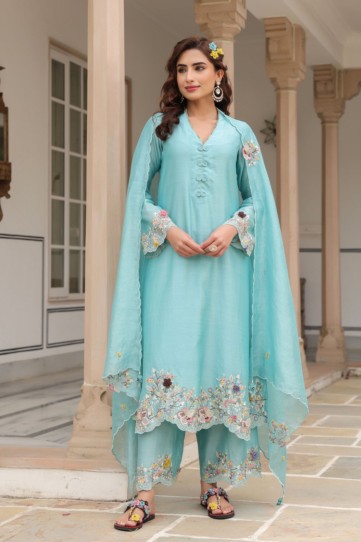 Gulzar Blue Scallop Kurta Set